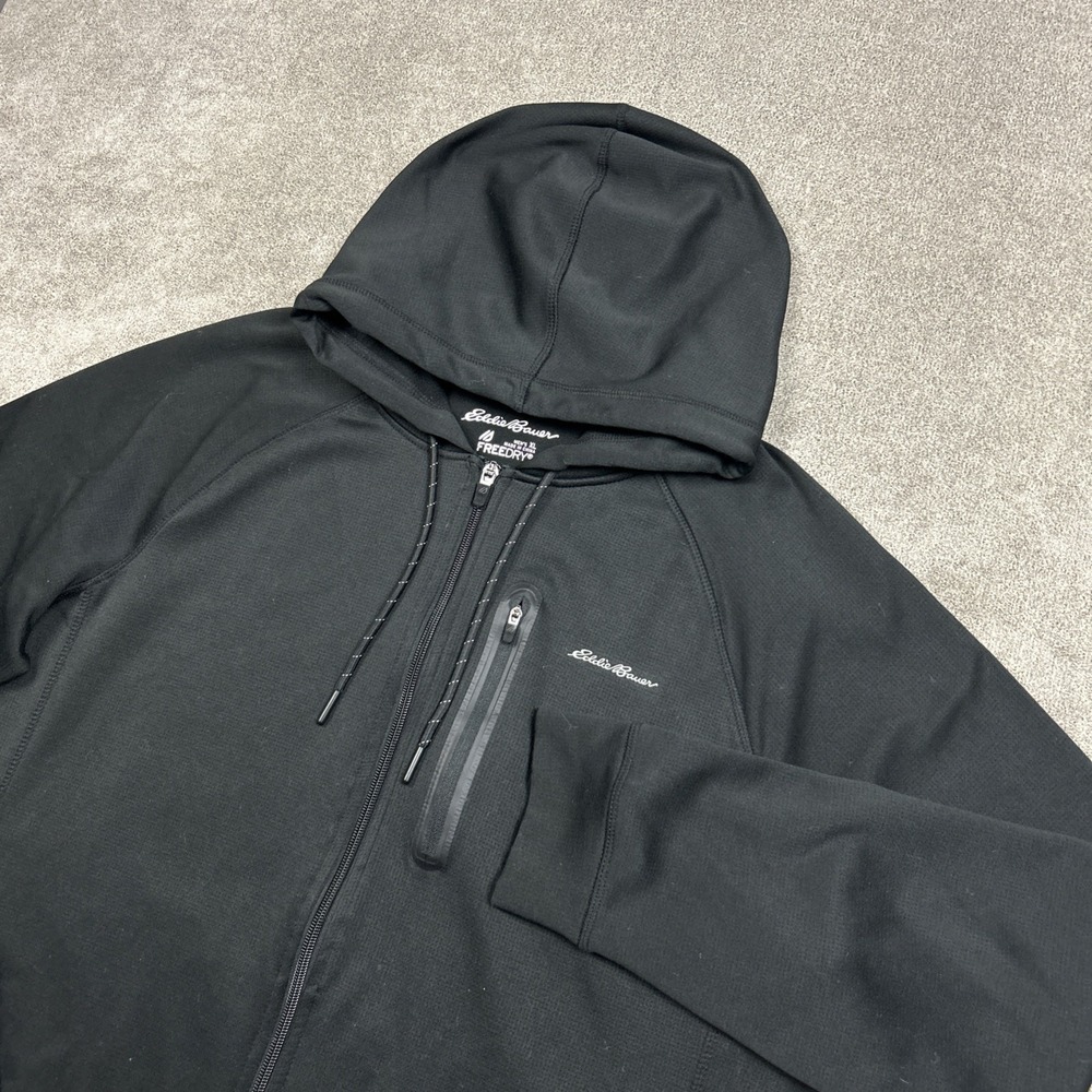 Eddie Bauer Free Dry Full-Zip Hoodie Mens XL Black Performance EUC Freedry